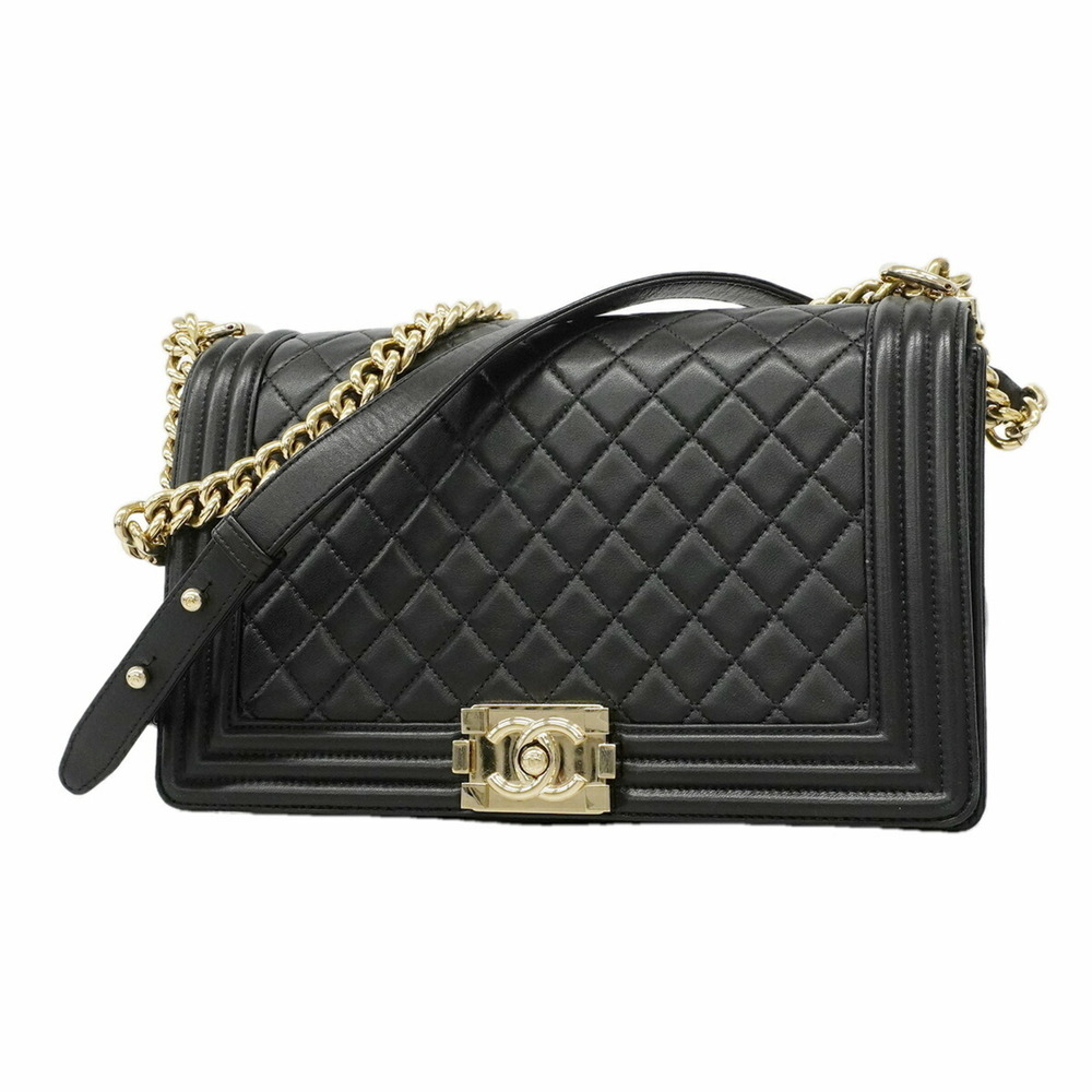 Chanel Boy Chain Shoulder Bag, Lambskin, Black/Champagne, Women's, OP001637